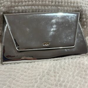 Diane Von Furstenberg Silver Clutch with Glossy Finish